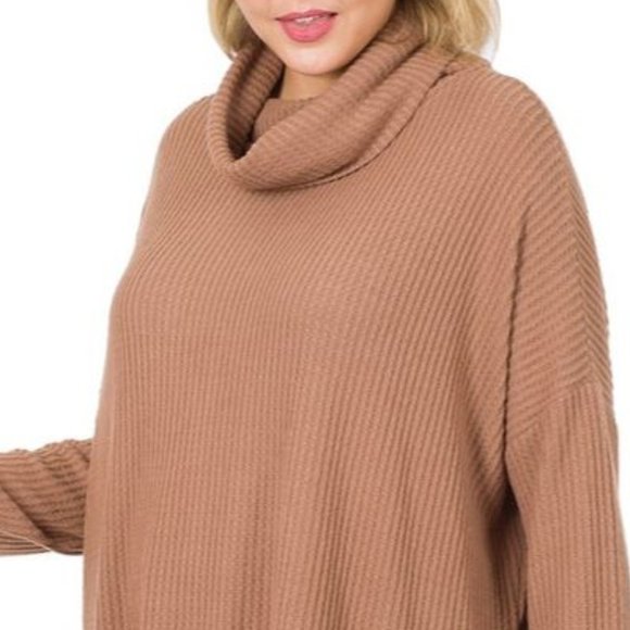Plus Oversized Side Slit Cowl Neck Sweater - Picture 2 of 4